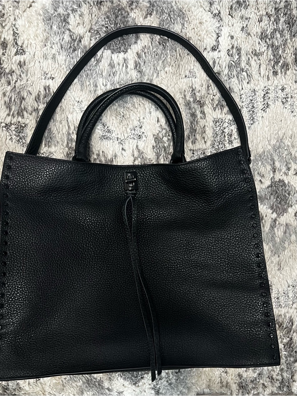 Rebecca Minkoff Black Pebbled Leather Tote with Stud Trim
